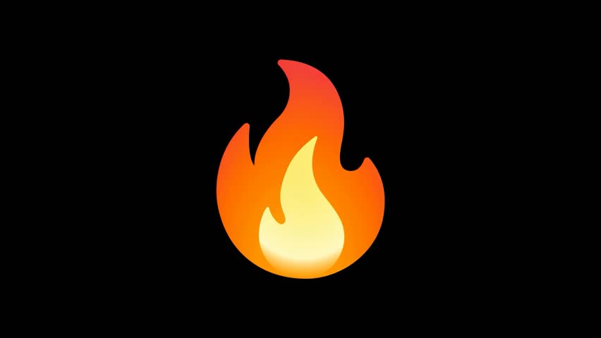 Animated fire emoji loop. Glowing flame icon with smooth motion. Social Media digital reaction. Messenger live sticker.  Seamless burning icon. Use Screen Blend Mode. 4K video overlay.