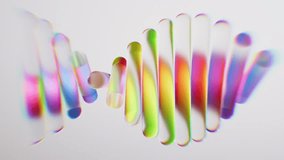 Looping 3D animation. Abstract minimalist aesthetic background with holographic effect. Cylinder glass lenses spin and rotate, featuring DNA chain, shimmering in all the colors of the neon spectrum - Powered by Shutterstock - Get 15% off with code: PIKWIZARD15
