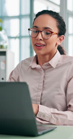 Business, woman and relax with coffee in office for morning start, stress relief and accountant on break. Person, beverage and laptop with financial management, budget feedback and work productivity