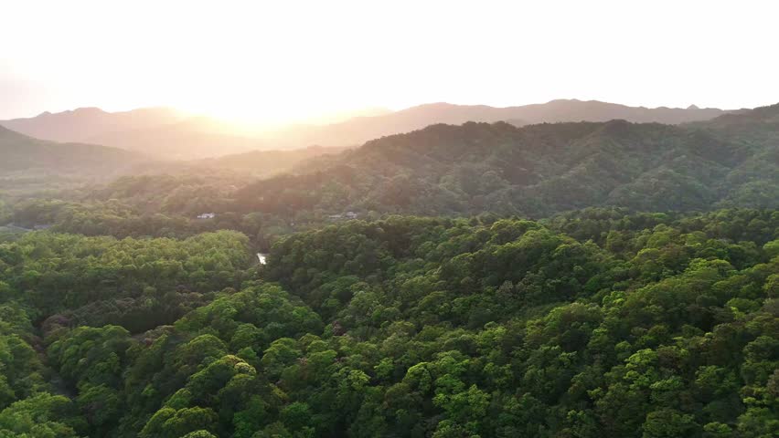 Scenic Spring 2025 Sunset Over the Mountains of Shuangxi District, New Taipei City, Taiwan