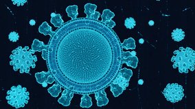Looped animation of floating virus particles in holographic style showing detailed viral surface structure and membrane with dynamic movement on dark background - Powered by Shutterstock - Get 15% off with code: PIKWIZARD15