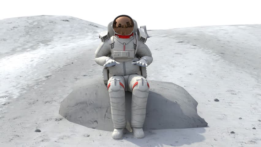 astronaut on moon point out to space telescope.