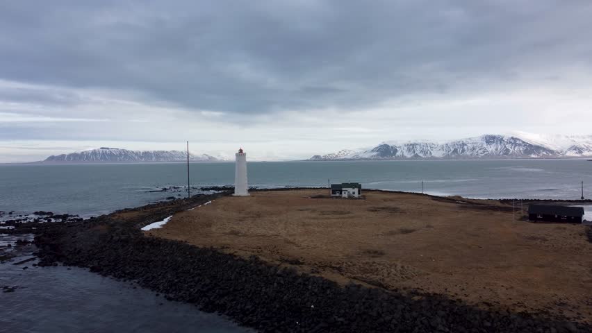 Grotta Island Lighthouse Drone in Reykjavik, Iceland