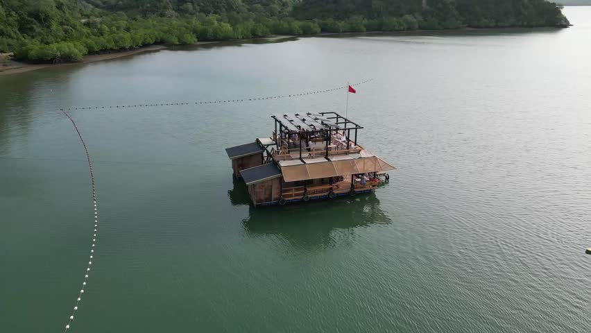 Drone view of a floating restaurant on Mnarani West Creek in Kenya