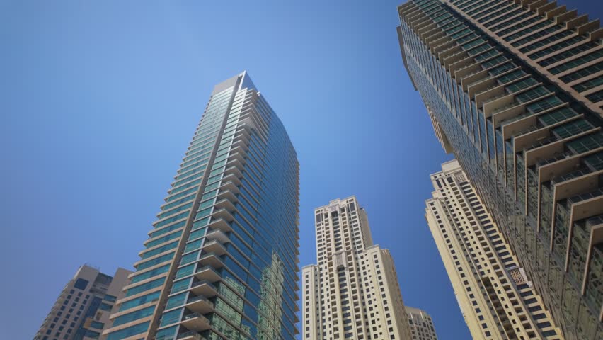 Amazing skyscrapers of dubai marina. Great perspective of multiple tallest skyscrapers. United Arab Emirates. Dubai Marina with skyline - luxury and famous.