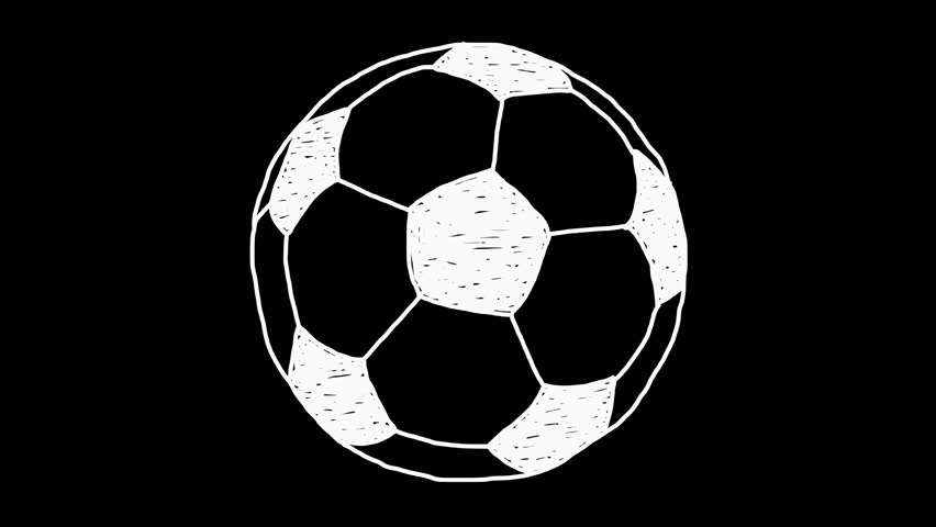 This is a motion graphic animation of a white wiggly hand drawn soccer ball icon, on alpha transparent background, on loop
