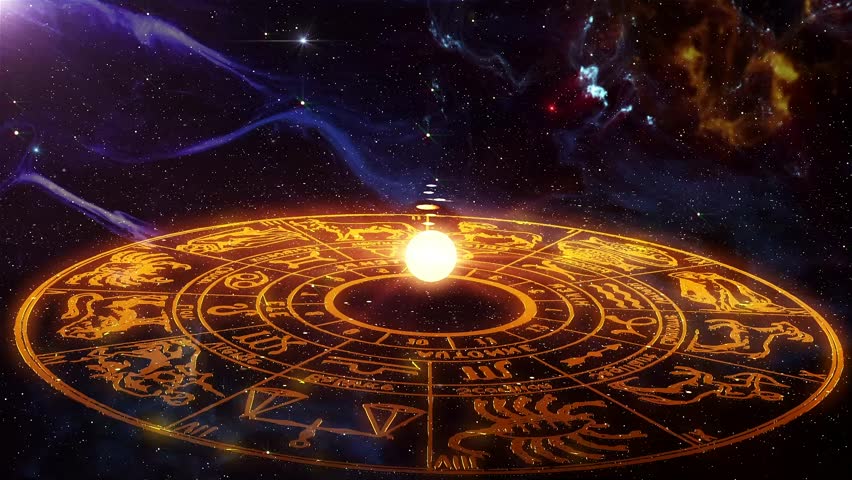 Glowing Celestial Zodiac Wheel Astrology Chart