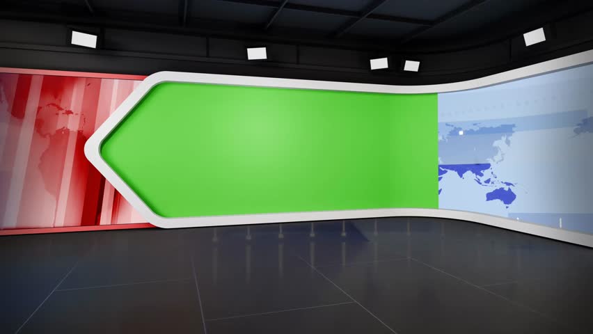 3D Virtual TV Studio News, Backdrop For TV Shows .TV On Wall.3D Virtual News Studio Background