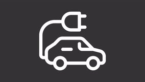 Electric vehicle ui icon white line animation. Moving plug, shaking wheels. Ecofriendly car. Sustainable transport animated user interface element on dark background. Transparent HD video - Powered by Shutterstock - Get 15% off with code: PIKWIZARD15
