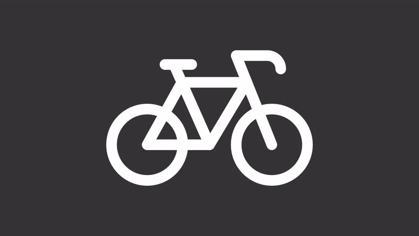 Biking ui icon white line animation. Spinning wheels, moving. Ecofriendly transport. Sport, fitness. Bicycle animated user interface element on dark background. Transparent HD video