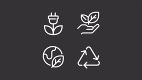 Eco care policies ui icons white line animation set. Global warming, personal responsibility. Ecology preservation animated user interface elements isolated on dark background. HD video - Powered by Shutterstock - Get 15% off with code: PIKWIZARD15