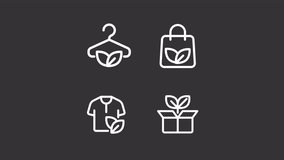 Eco fashion ui icons white line animation set. Clothes, fabrics. Shopping handbag. Ecology preservation. Ecofriendly goods animated user interface elements isolated on dark background. HD video - Powered by Shutterstock - Get 15% off with code: PIKWIZARD15