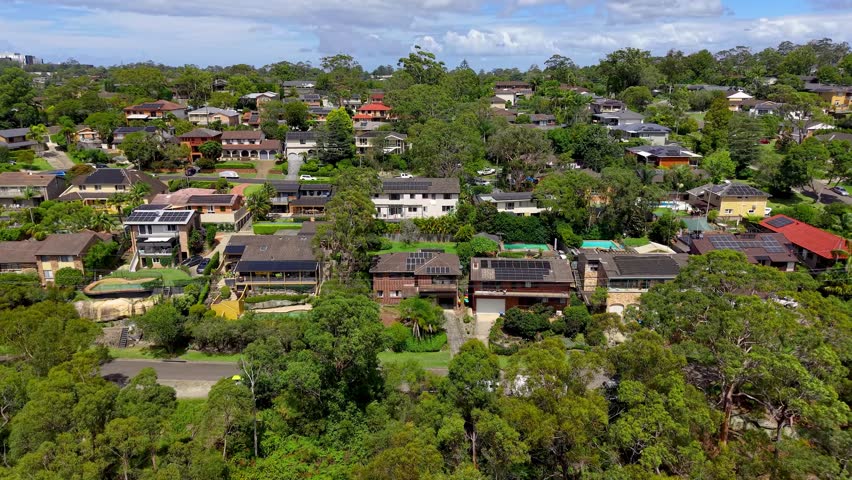 Drone aerial footage of residential area in Northern Beaches in Sydney, New South Wales, Australia