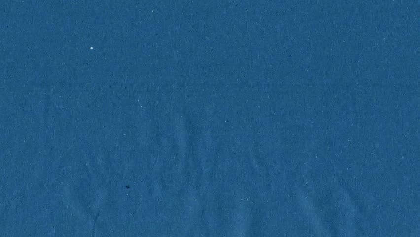Blue kraft paper noise texture 4K stop motion video. Aged old page overlay effect background loop animation. Vintage paper texture with crease, stain, grain, dust particles. Empty animated backdrop 