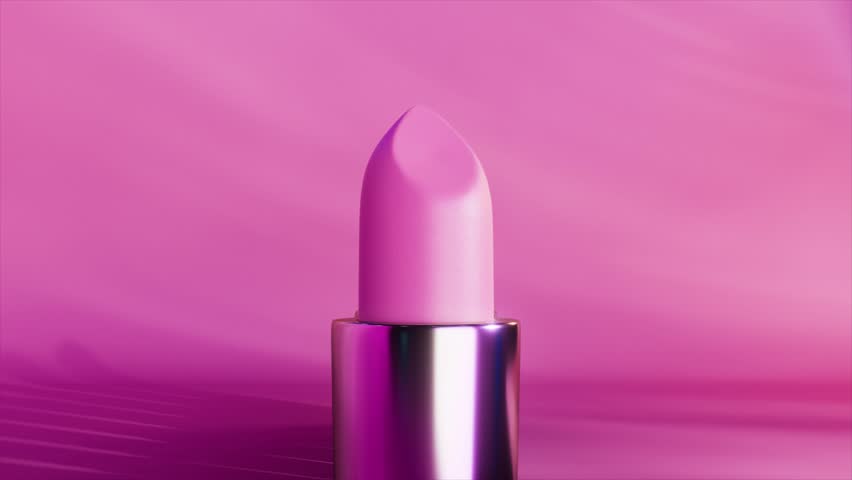 Pink lipstick emerging from metallic tube, revealing smooth texture against vibrant pink background, embodying elegant cosmetic presentation with luxurious feminine design. 3D Illustration
