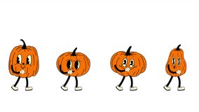 Groovy retro cartoon set of pumpkins walking in seamless loop animation, 70s-inspired style with transparent background - Powered by Shutterstock - Get 15% off with code: PIKWIZARD15