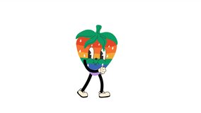 Groovy retro cartoon cute  funny rainbow Strawberry walking in a seamless loop animation with transparent background. - Powered by Shutterstock - Get 15% off with code: PIKWIZARD15