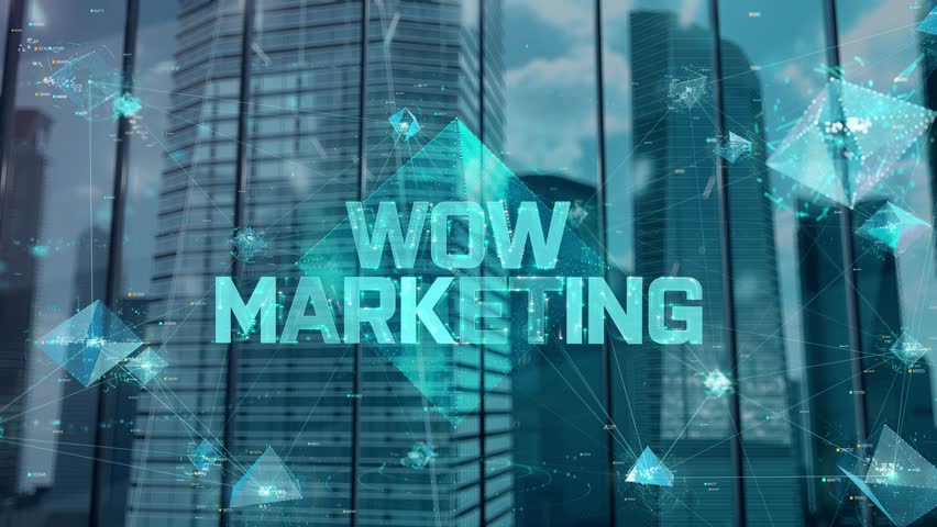 wow marketing. Businessman Working in Office among Skyscrapers. Hologram Concept - Powered by Shutterstock - Get 15% off with code: PIKWIZARD15