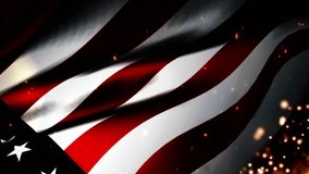 Memorial day golden text word on USA flag waving in wind animation cinematic title  on black abstract background, American flag. 4K 3D US flag video waving in wind - Powered by Shutterstock - Get 15% off with code: PIKWIZARD15