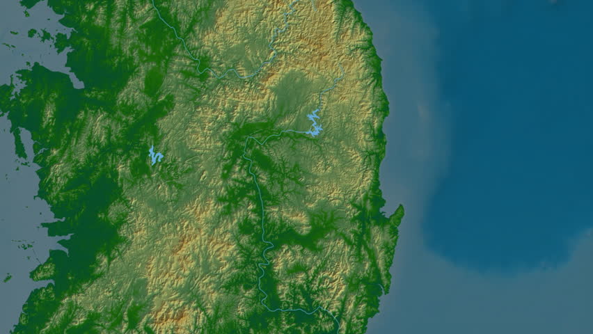 Gyeongsangbuk-do region, South Korea, extruded. Physical map