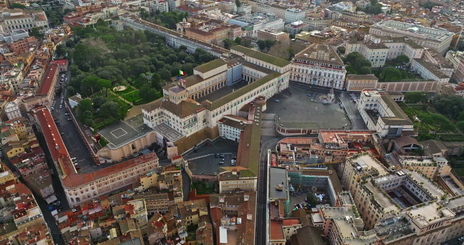 Aerial view rooftops of the city of Rome, Italy. Establishing shot of the capital