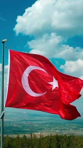 Vertical video of the Turkish flag - high quality video of the Turkish flag waving in Izmir