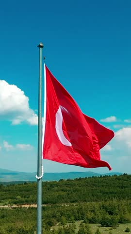 Vertical video of the Turkish flag - high quality video of the Turkish flag waving in Izmir