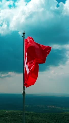 Vertical video of the Turkish flag - high quality video of the Turkish flag waving in Izmir