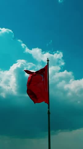 Vertical video of the Turkish flag - high quality video of the Turkish flag waving in Izmir