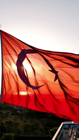 Vertical video of the Turkish flag - high quality video of the Turkish flag waving in Izmir