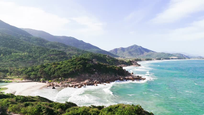 Aerial View Dolly of the Windy Coast in Ninh HảI District.