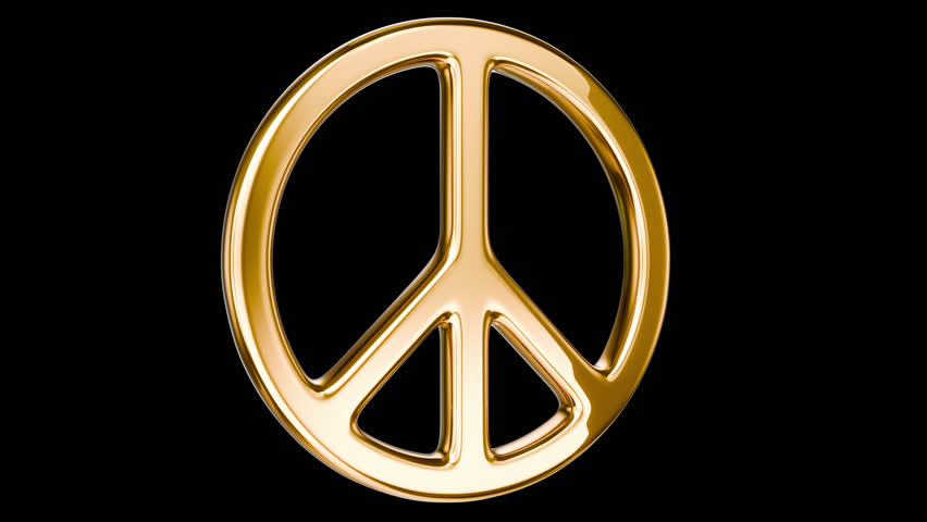 Gold Rotating Peace Symbol, Seamless Loop, Alpha Channel