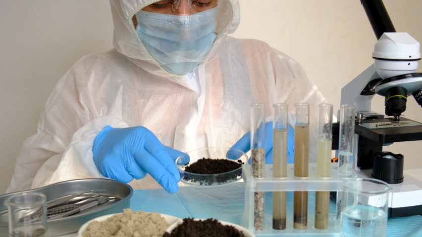 Soil testing in the laboratory. Selective focus.