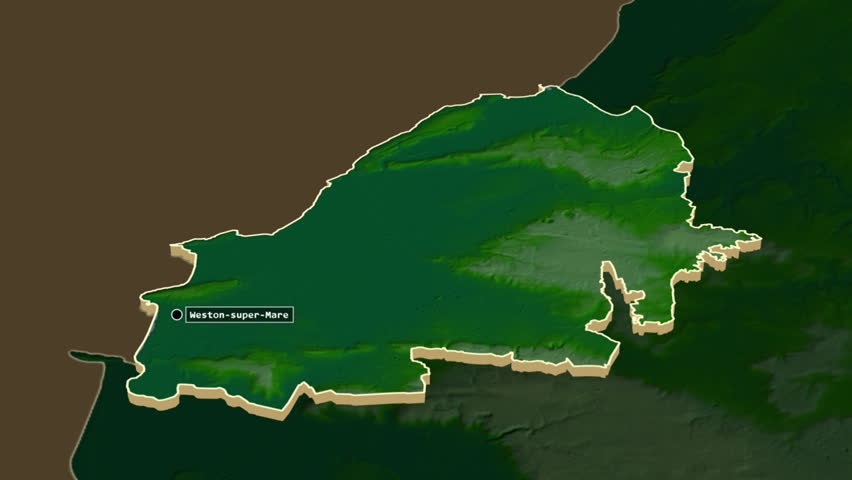 North Somerset region, England - Great Britain, extruded. Physical map
