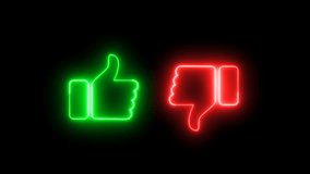 Glowing neon like and dislike icon on alpha background, animated neon thumb up and down sign icon - Powered by Shutterstock - Get 15% off with code: PIKWIZARD15