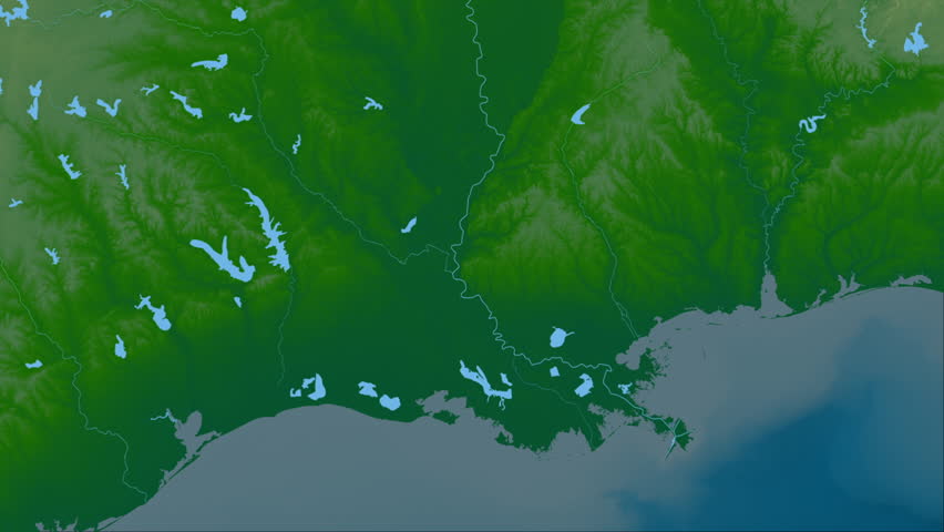 Louisiana region, United States, extruded. Physical map