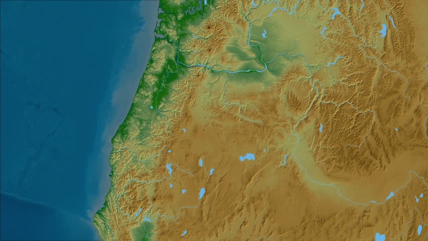 Oregon region, United States, extruded. Physical map