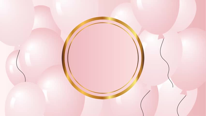 Video animation abstract pink balloons flying around with gold shine luxury frame for wishes 