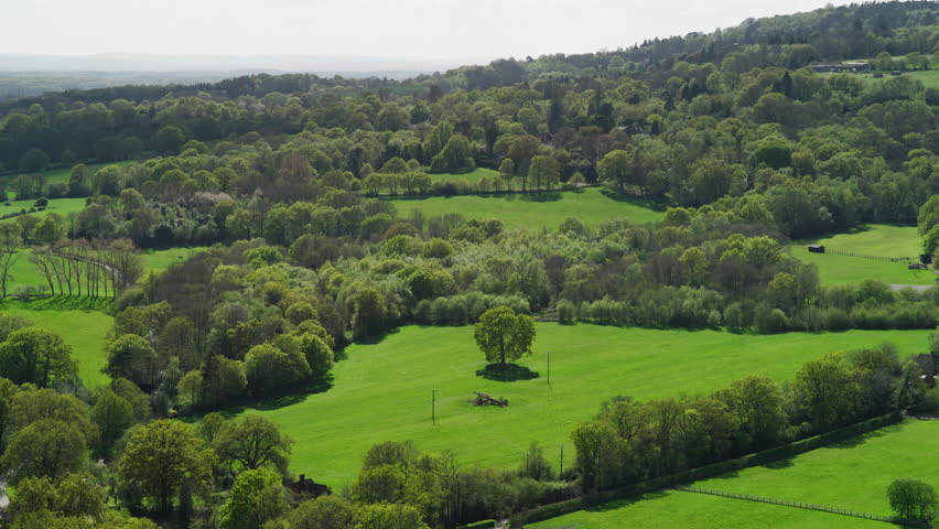 Aerial View Shot of British English Countryside, Sussex Surrey, United Kingdom