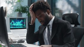 African American businessman counting money banknotes dollars salary problem male sad guy business man employee manager leader financial crisis trouble bankruptcy upset worried entrepreneur in office - Powered by Shutterstock - Get 15% off with code: PIKWIZARD15