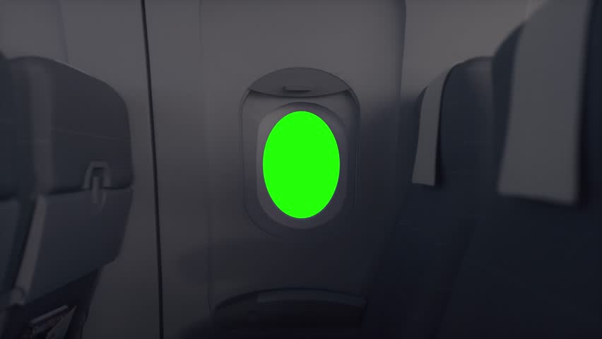 Airplane Cabin Interior with Green Screen Window for Travel Concept Mockups