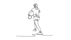 Self drawing animation of single line draw back view of female badminton player in sport clothes holding racket and shuttlecock ready to serve. Healthy activity. Continuous line. Full length animated - Powered by Shutterstock - Get 15% off with code: PIKWIZARD15