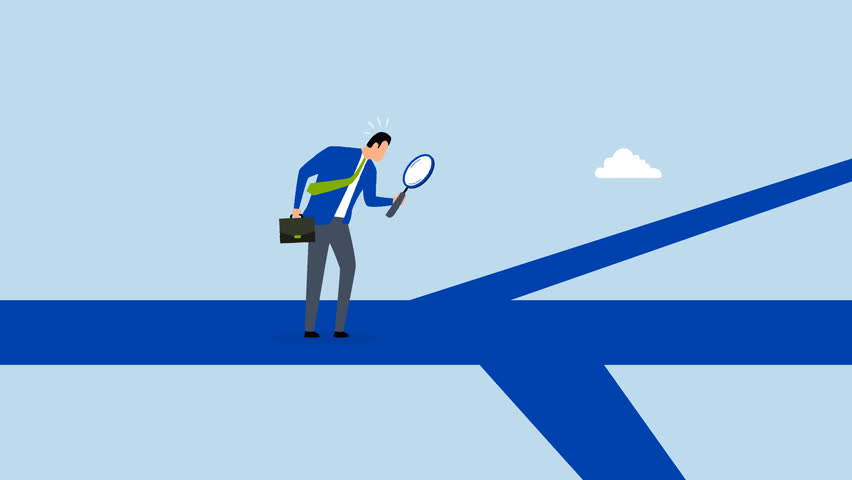 Finding career path, 4k animation of businessman analyze career path with magnifying glass.