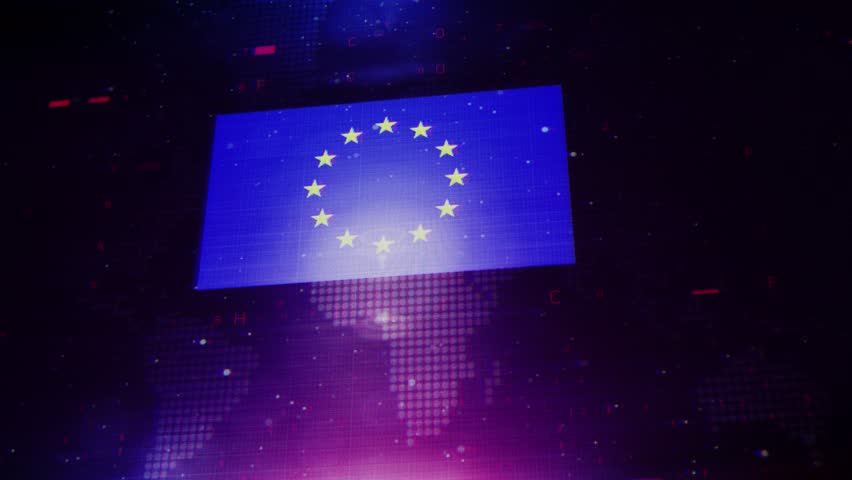 European Union Economy With Decrease Bar Chart Graph And Arrow Red V02