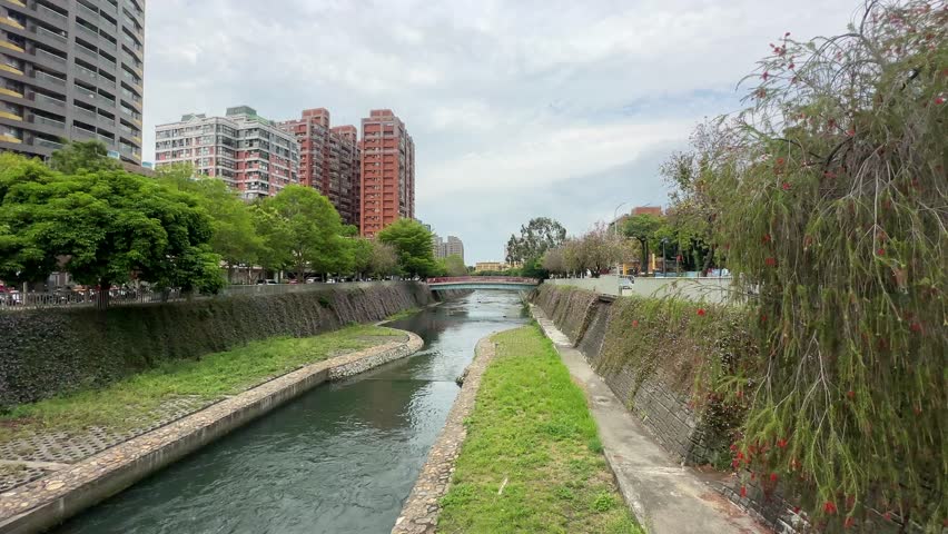 Waterway river passing through the centre of taichung city taiwan