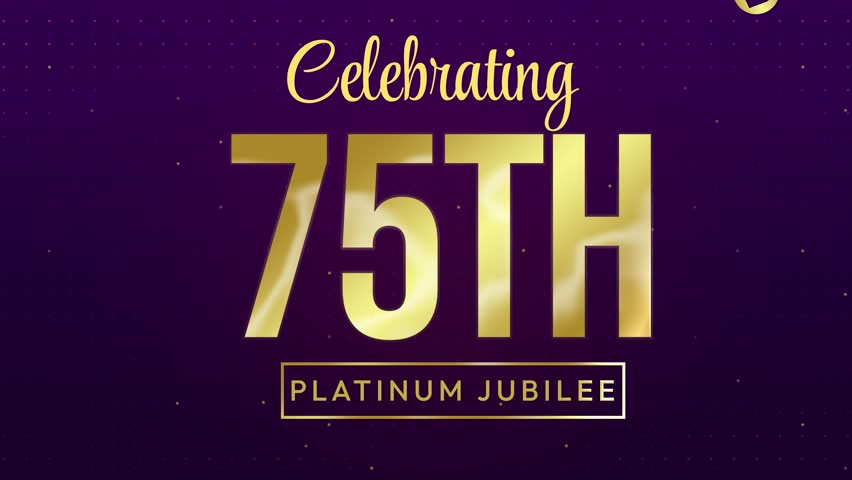 Celebrating 75th Platinum Jubliee 4k Animation background with shining golden hearts and typography. Celebration concept backdrop.