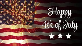 Celebrating 4th of July Independence Day with Waving American Flag and colorful bright firework in the night sky, 4k Footage - Powered by Shutterstock - Get 15% off with code: PIKWIZARD15