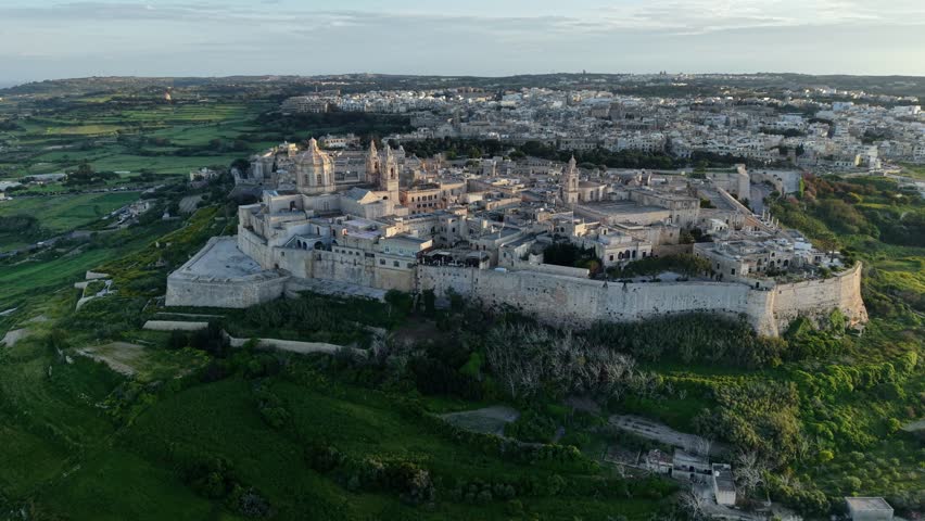 historic fortress city of Mdina in Malta from an aerial perspective showcasing its stunning architecture and landscape views