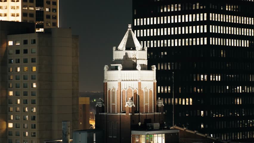 Downtown Des Moines Iowa drone shot.