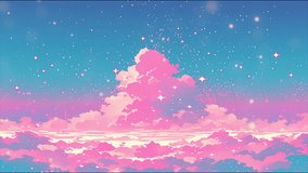 A seamless loop animation of soft pink clouds in anime style, floating gently across the sky. Ideal for dreamy, aesthetic, and peaceful backgrounds in animation or design - Powered by Shutterstock - Get 15% off with code: PIKWIZARD15